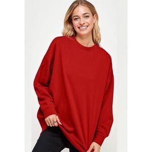 Red oversized casual cozy soft long sleeve sweatshirt